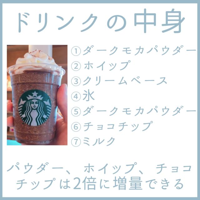 【ダークモカチップクリームフラペチーノ】おすすめカスタマイズ・カロリー