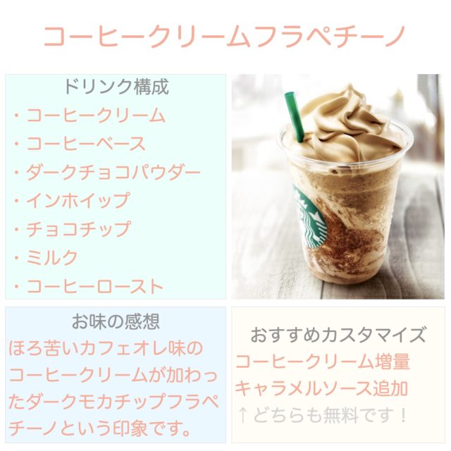 スタバ【コーヒークリームフラペチーノ】カスタマイズ、カロリー