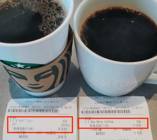 スタバ　2杯目のコーヒーおかわりが165円→110円に